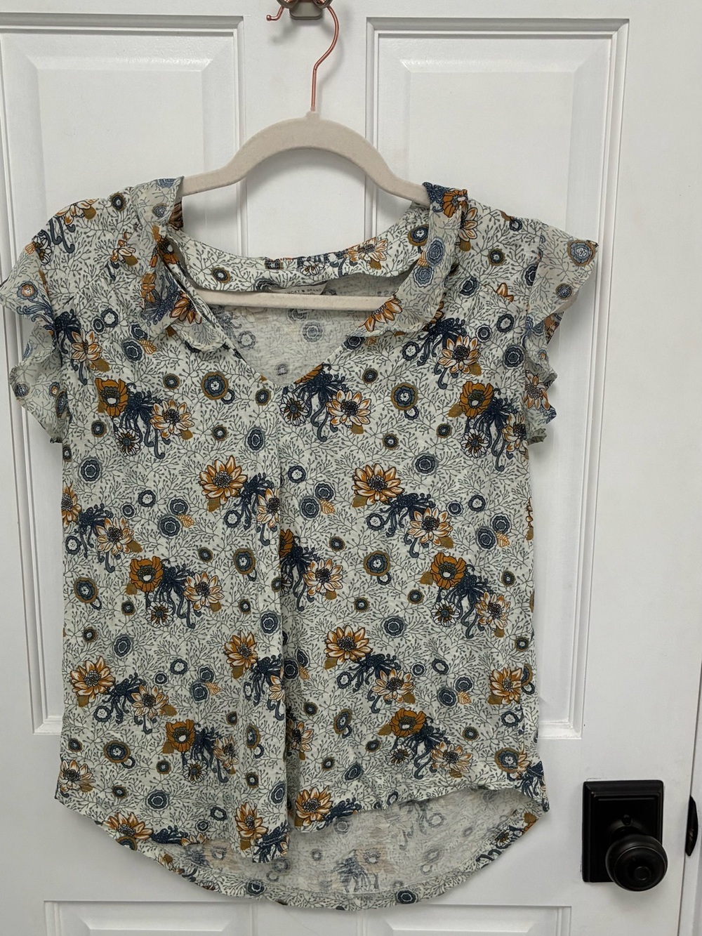 Lucky Brand Ivory Floral Button-Down Top with Mustard & Navy